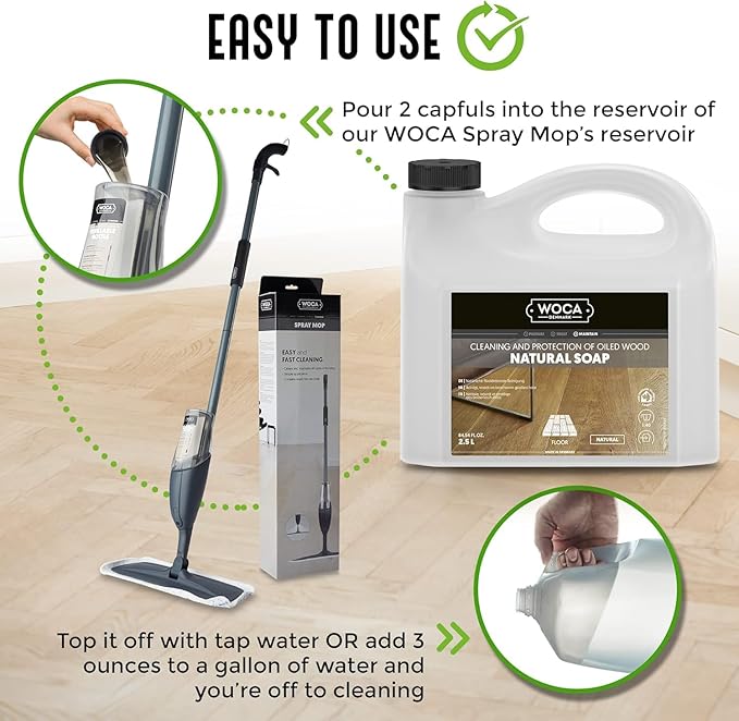 WOCA Natural Soap, White 2.5L - Concentrated Wood Cleaner for oil or wax finished hardwood floors, tables, millwork, cutting boards, and countertops