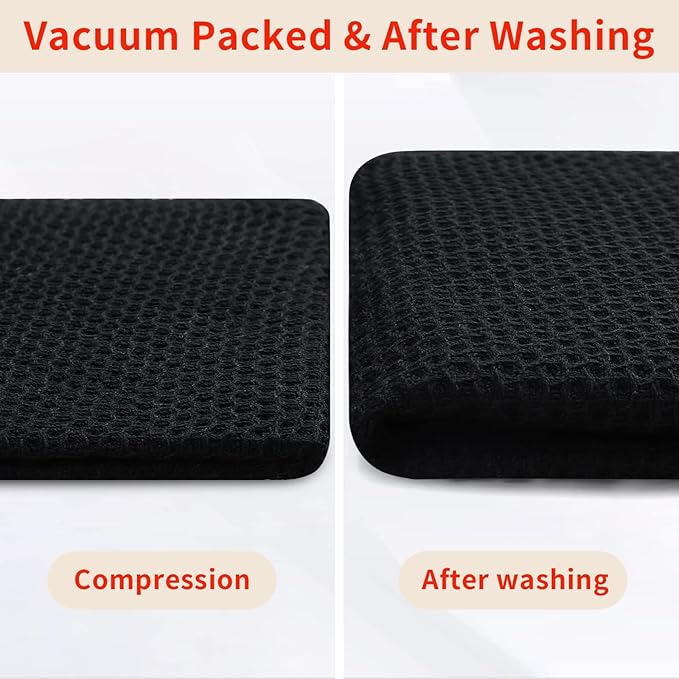 Homaxy 100% Cotton Waffle Weave Kitchen Dish Cloths, Ultra Soft Absorbent Quick Drying Dish Towels, 12 x 12 Inches, 18-Pack, Black