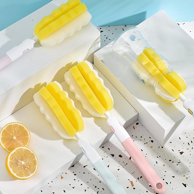 INVODA Bottle Brush 4Pack Long Handle Cup Cleaner Brush Whit Straw Brushes 4Pack Sponge Bottle Scrubber Detachable Handle Cup Cleaning Brush for Baby Bottle Clean Mugs (4 PCS+Straw Brushes 4PCS)