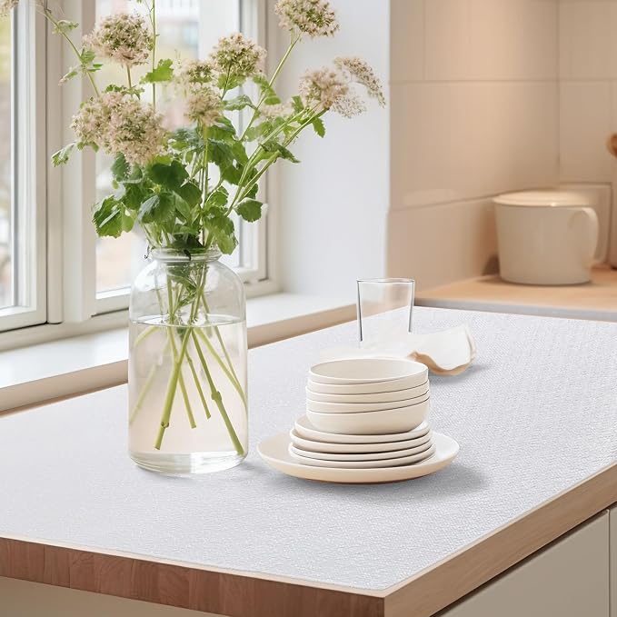 Drawer Shelf Liner for Kitchen Cabinets Non Adhesive, Slip Resistant Shelf Paper Easy to Clean, Strong Grip Thickened Cabinet Liners Waterproof for Pantry Shelves Cupboard, White, 17.5 in x 10 FT