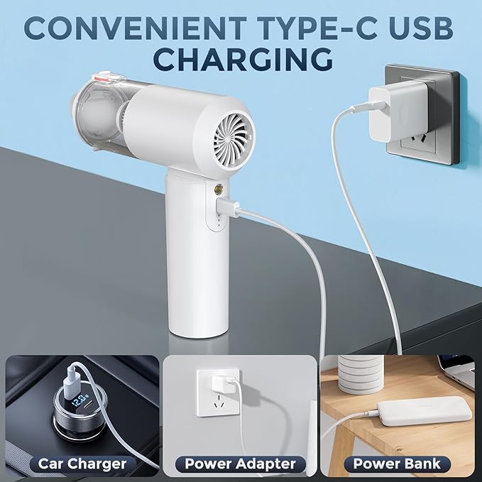 Car Vacuum Cordless: 12000Pa 2 in 1 Handheld Vacuum & Blower - Hand Vacuum Portable Cordless with Led Light, Multi-Nozzles for Car, Home, Office, Pet, Hair White