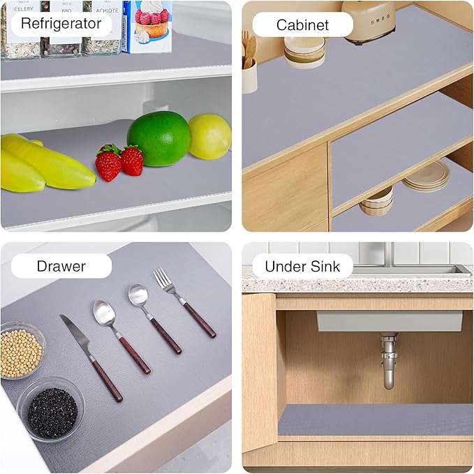 Drawer and Shelf Liner for Kitchen Cabinet,Non-Adhesive Cabinet Liner 18in x 20FT,Waterproof Shelf Paper Non-Slip Mats Cupboard Liners Contact Protect Dresser/Shelves/Table-Grey