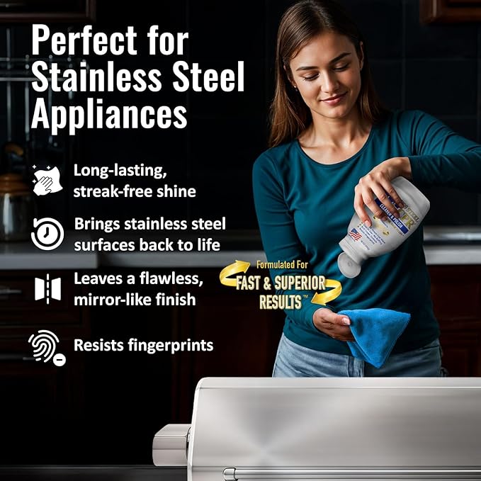 Stainless Steel CPR 18oz- 2-in-1 Kitchen Stainless Steel Cleaner and Polish for Appliances- Cleaner Removes Fingerprints, Water Marks and Grease. Refrigerator Cleaners, Stoves, & Dishwashers