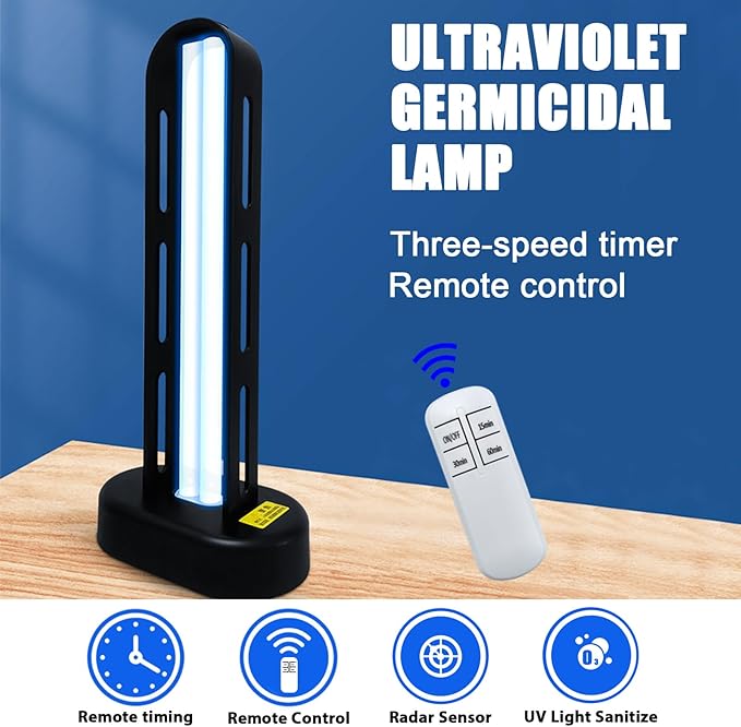 BAIMNOCM UV-C Lamp for Dust Mite 38 Watt 2 Pack, UVC Germicidal Lamp with Remote Control, UV Disinfection Light Bulb, Ultraviolet Light for Room Basement/Bedroom/Kitchen