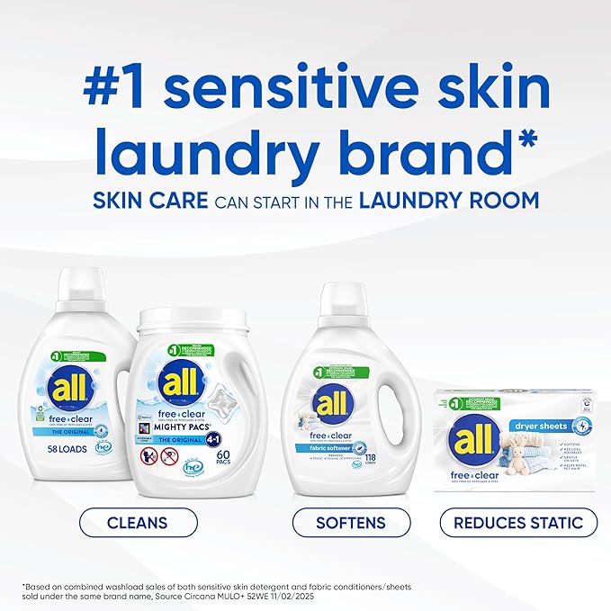 all Unit Dose Laundry Detergent, Mighty Pacs, Sensitive Fresh, 60 Count