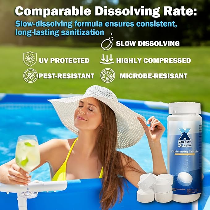 XtremeClear 1.5 Pounds Chlorine Tablets for Swimming Pools, Spa, Hot Tub, Long-Lasting Stabilized 1" Chlorinating Tablets Chemicals, Small Pool