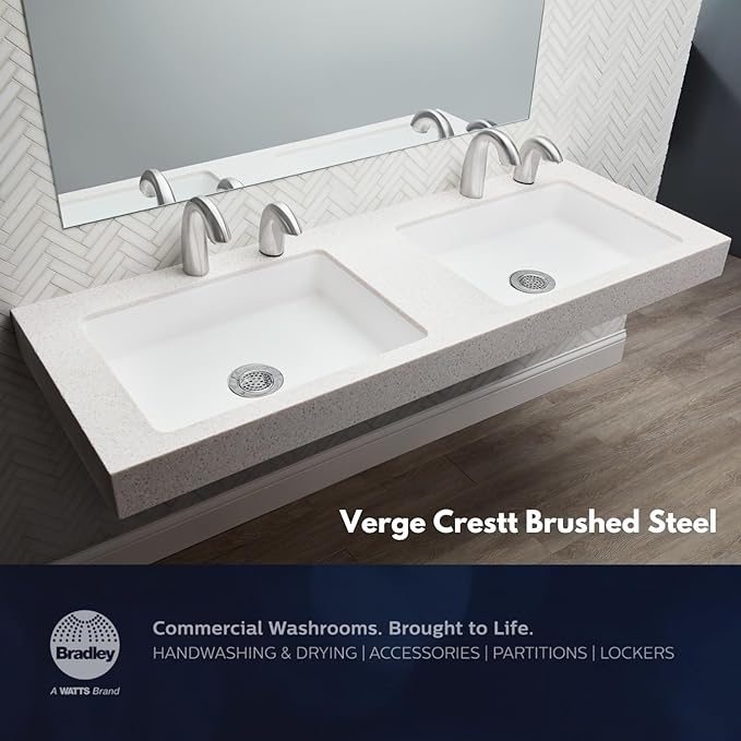 Bradley Crestt Foam Soap Dispenser, Sensor Activated, Ring Light Indicates Low Battery or Low Soap, Deck Mounted, Auto-Top-Fill, Brushed Stainless Steel