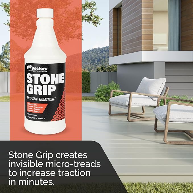 Stone Grip Industrial Non-Slip Floor Treatment for Tile and Stone to Prevent Slippery Floors. Indoor/Outdoor, Residential/Commercial, Works in Minutes for Increased Traction (4 Gallon)