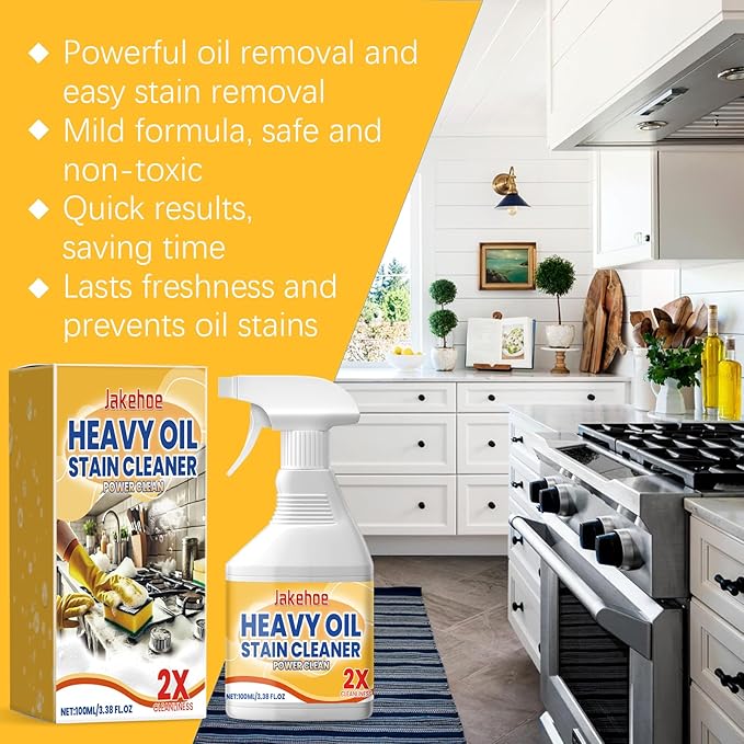 Heavy Oil Stain Cleaner, Multi-Purpose Power Clean Spray, Suitable for kitchen stoves, walls, electric appliances, kitchen utensils, coffee machines and other items (6.76fl oz)