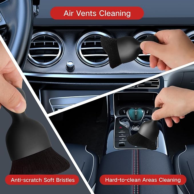 10pcs Windshield Cleaner Tool, Car Window Cleaning Wash Kit with 4 Reusable Microfiber Pads 1 Spray Bottle and Extendable Handle Auto Glass Wiper Kit, Red