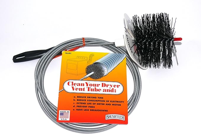 Brushtech Dryer Vent Cleaning Brush - 10-Foot Flexible Duct Cleaning Tool with Non-Kinking Spring for Lint Removal, Improved Airflow, Safer Dryers - Made in The USA, House Maintenance Supplies