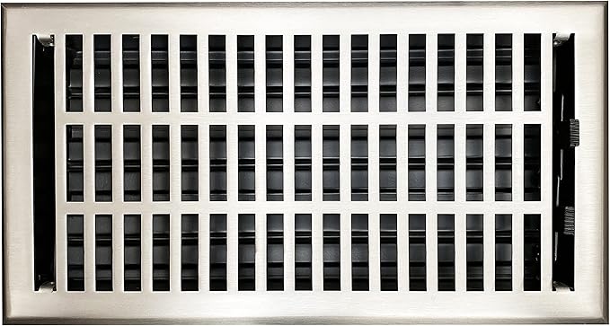 Empire Register Co, Vent Cover - 6x12 inch, Modern Contemporary Design, Brushed Nickel Finish, Heavy Duty Floor Vent Covers, Metal Damper Attached Vent Covers for Home Floor only
