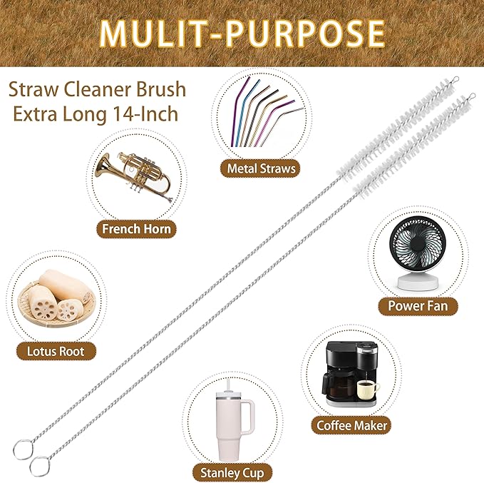14 Inch Straw Cleaner Brush Extra Long, 4-PCS Straw Brush Extra Long with Nylon Bristles, Extra Wide 12mm diam Straw Cleaning Brush for Reusable Straws, Coffee Machine and Baby Bottles.