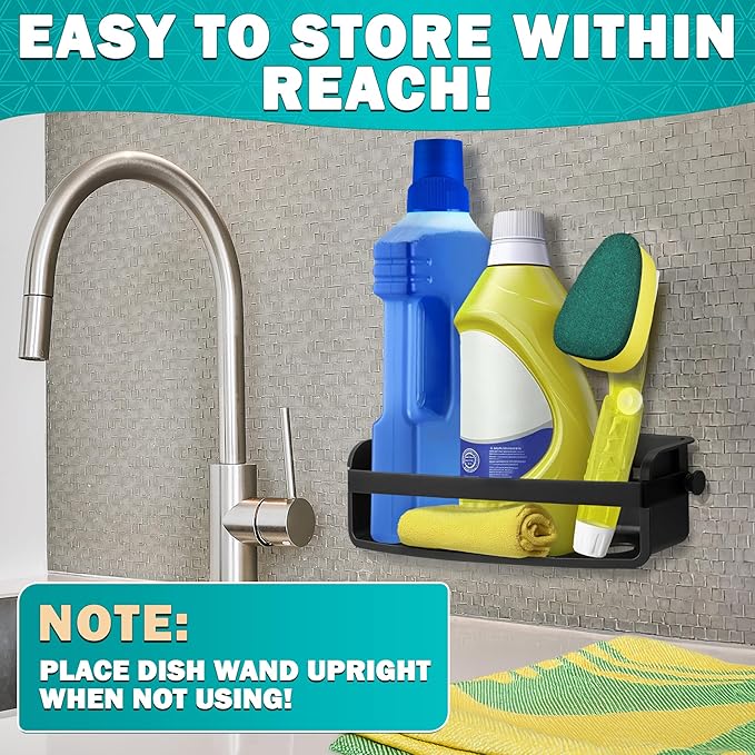 Dish Wand with Soap Dispenser - Dish Sponge with Handle for Quick Dishwashing, High-Density Non-Scratch Cellulose Head, 7 Sponge Refills Included - Leak-Proof Design for Clean & Easy Soap Control