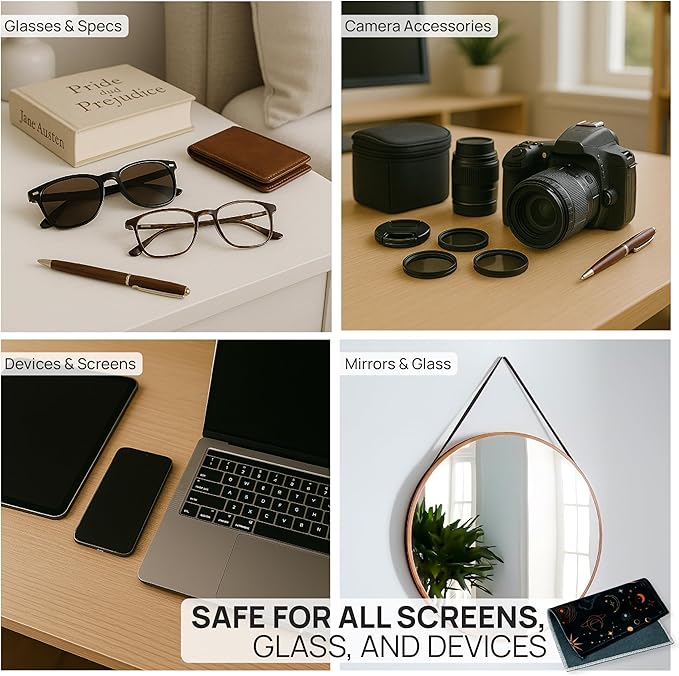 Quick Cloth Microfiber Glasses Cleaning Cloths – 5x7, Astrology, 2 Pack with Case | Double-Sided Lens Cleaner for Eyeglasses, Camera, Screens & Glass | Reusable Microfiber Glass Polishing Cloths