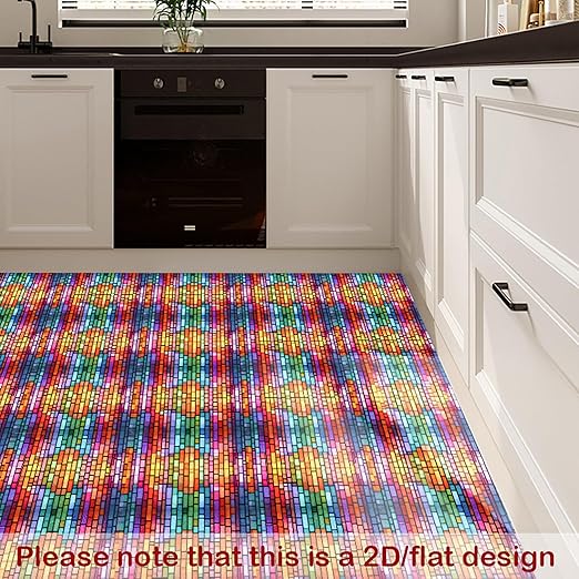 Nuxovilar Peel and Stick Vinyl Floor Tiles - 11.8"x11.8" Vibrant Stained - Glass Pattern, 10 - Pack Self - Adhesive Flooring for Easy Makeover