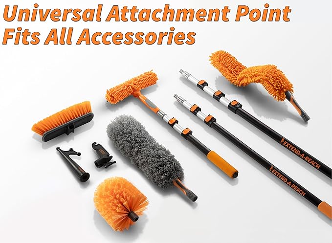 20 Foot High Reach Duster Kit with 4-12 ft Extension Pole // High Ceiling Dusting and Window Cleaning Kit with Telescopic Pole // Window Washer & Squeegee, Cobweb Duster, Fan Blade and Feather Dusters