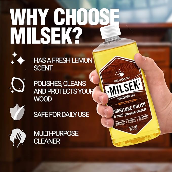 Milsek Furniture Polish, Lemon Oil Furniture Cleaner and Polish Cloth, 12 fl oz