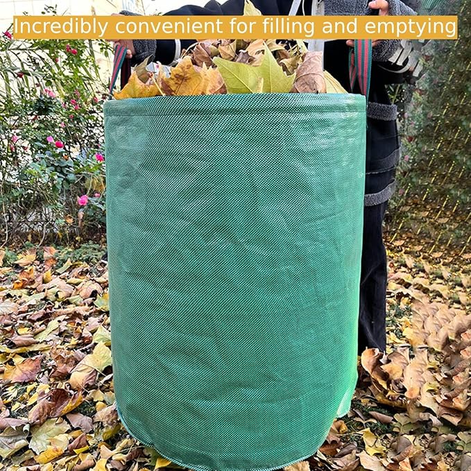 Leaf Collector 3-Pack | 106Gal Eco-Friendly Reusable Leaf Bags | Heavy-Duty Self-Standing Yard Waste Container w/4 Handles for Lawn Maintenance & Outdoor Recycling