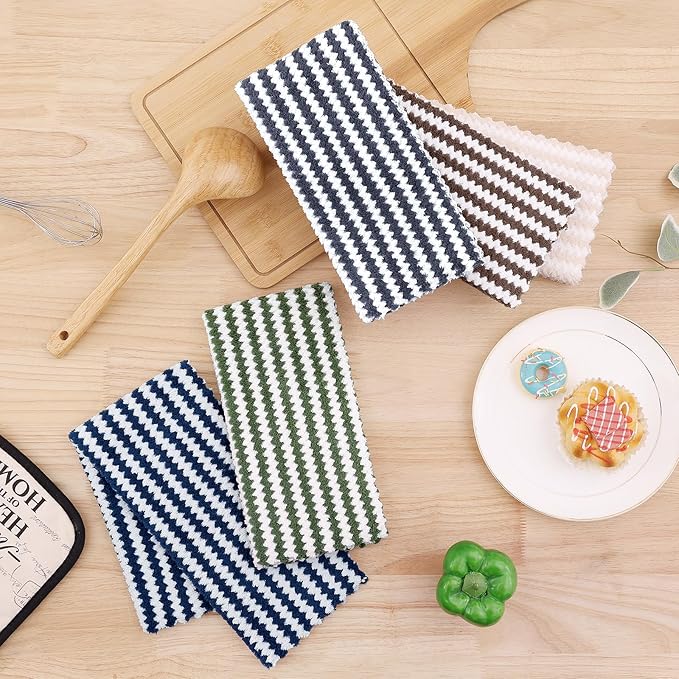 Homaxy Kitchen Towels(12 Pack, 10 x 20 inches), Ultra Soft and Absorbent Dish Towels, Reusable Fast Drying Microfiber Cleaning Cloth, Coral Velvet Wave Design No-lint, Grass Green