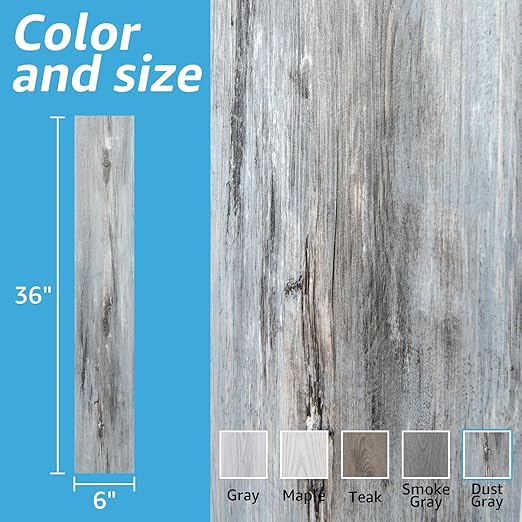 Art3d 60 Sq.ft Peel and Stick Floor Tiles, 40Pcs Luxury Vinyl Plank Flooring Wood Look, Adhesive and Waterproof Tile Sticker for Bedroom, Living Room, Kitchen, Dust Grey