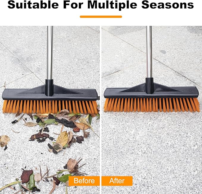 18" Heavy Push Broom for Outdoor Floor Cleaning Heavy Duty Outdoor Broom with 54" Long Handle,Outdoor Broom for Deck,Driveway,Garage,Yard,Deck,Patio,Warehouse,Concrete