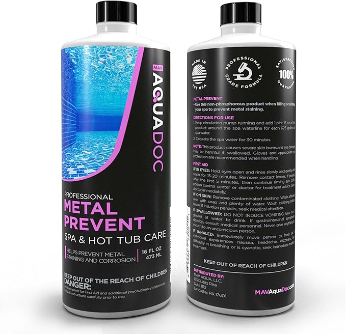 Spa Metal Control and Stain Protector to Protect Hot Tub Surfaces 16oz - Metal Gone Hot Tub Chemicals Made in The USA - AquaDoc