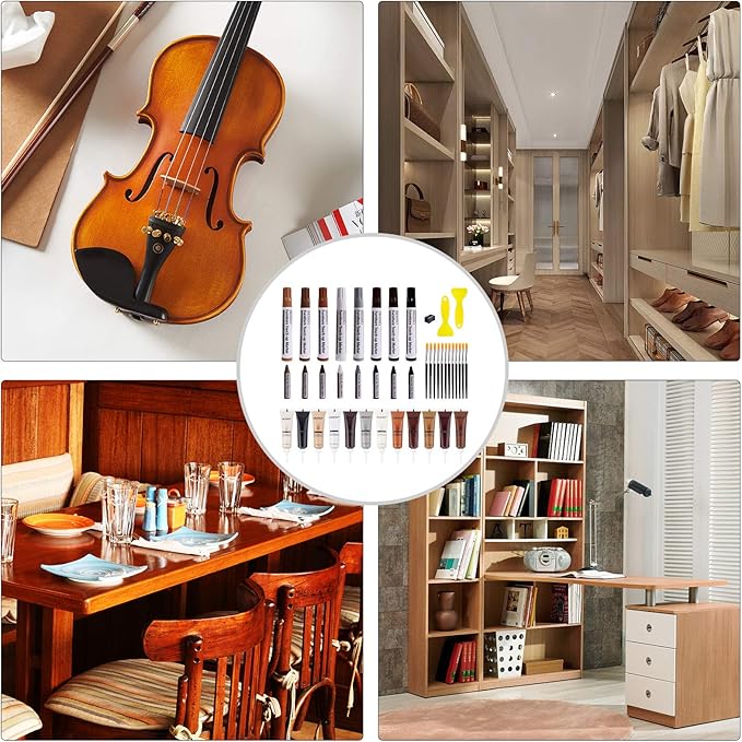SEISSO Wood Furniture Repair Kit - Set of 42 Hardwood Laminate Vinyl Floor Repair Kit Wood Fillers, Markers and Wax Sticks - Used for Cover Ups Scratches, Stains, Holes for Table, Door, Cabinet