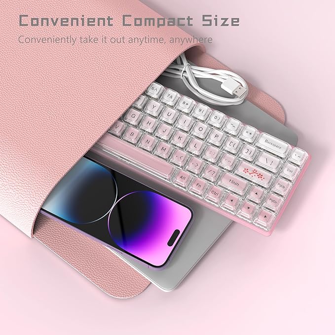 Womier 60% Keyboard Gaming Pink - Wired Creamy Mechanical Keyboard, WK68 Hot-Swappable RGB Custom Mini Key Board with Arrow Keys/Software Supported, Prelubrication Linear Switch (WK68-Pink)