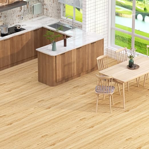Oxdigi Peel and Stick Vinyl Flooring Roll 23"x 196"/32 Sq.Ft, Thicken Self Adhesive Vinyl Floor Tiles Wood Plank Flooring Waterproof Wear-Resistant for Any Room, Easy DIY Floor Coverings, Nature Wood