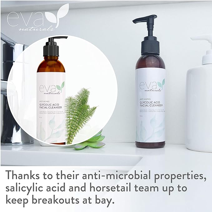 Eva Naturals Glycolic Acid Face Wash - Glycolic Acid Cleanser for Face (6 Fl Oz)