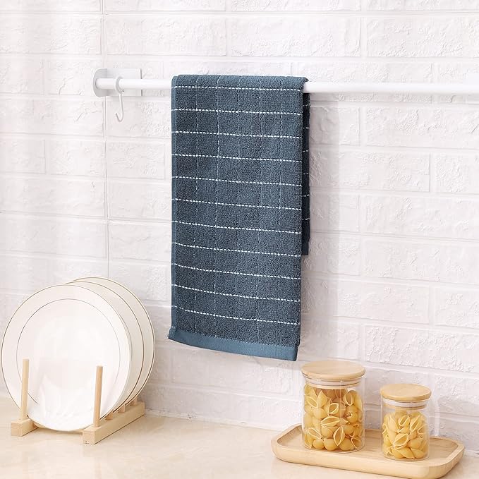 Mordimy 100% Cotton Terry Cloth Kitchen Towels, Super Soft and Absorbent Dish Towels for Drying, Checkered Designed Hand Towels for Kitchen, 16 x 26 Inches, 4 Pack, Grey