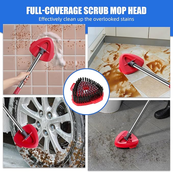4 Pack Spin Mop Replacements Heads, Microfiber, Compatible with Oceda RinseClean 2-Tank System, Includes 1 Gray Mop Scrub Brush, 1 Mop Base, 4 Easy Cleaning Mop Heads, Blue Color