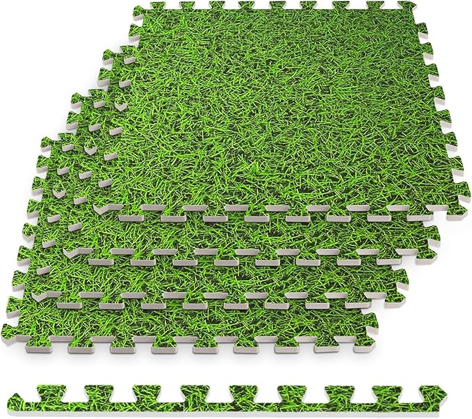 HomeCube USA 3/8 Inch Thick Interlocking Grass Print Foam Floor Tiles for Home, Office, Workout Equipment Space Commercial Areas Anti-Fatigue Flooring Padding 24x24 in, Green Grass, 160 Sq Ft-40 Tiles