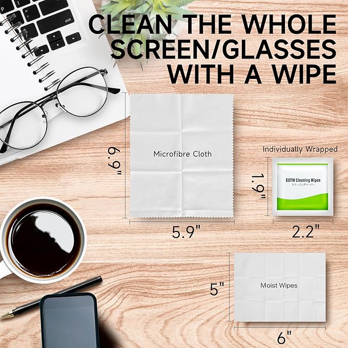 EOTW Lens Wipes for Eyeglasses, Computer Glasses Cleaner Wipes - Pre-moistened, Individually Wrapped, Pack of 240