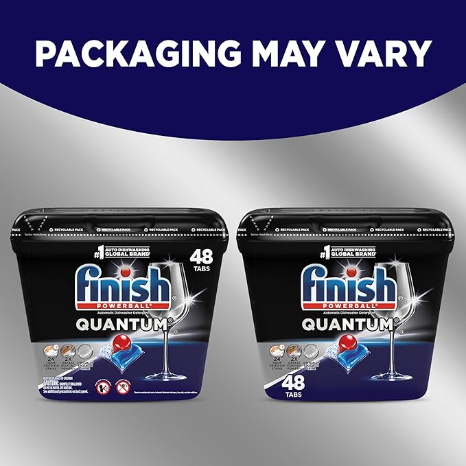 Finish Quantum Dishwasher Pods, No Pre-Rinse Dishwasher Detergent Soap Removes 24HR Dried-On Stain and Grease, Leaving a Virtually Spotless Shine, 48 Count