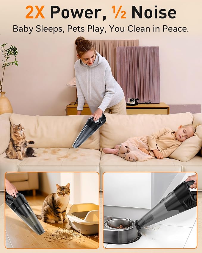 Handheld Vacuum Cordless Rechargeable with Charging Dock - 16000Pa Ultra-Strong Suction, Portable & Lightweight, Fast Charging, LED Light, 1000ML Super-Large Dust Cup, Long Battery Life for Home