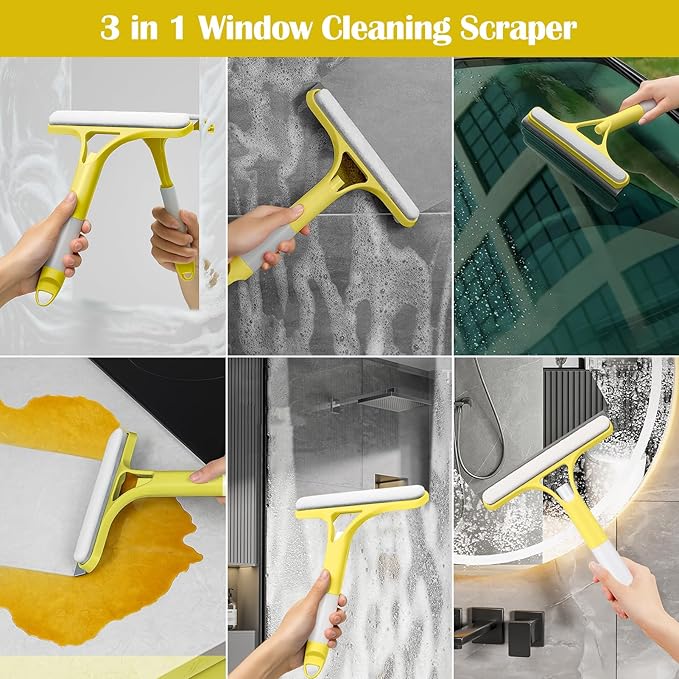 XANGNIER Window Cleaner Tool Kit,2026 3 in 1 Window Cleaning Scraper with Spray,Thickened Magic Cleaning Cloth,Window Scrubber Cleaning Squeegee for Glass,Mirror,Shower Doors,Car Windshields(Yellow)