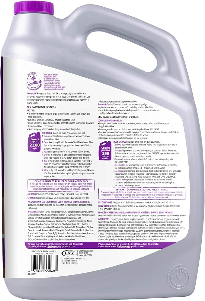 Rejuvenate Professional Wood Floor Restorer Fills Scratches, Seals And Protects Wood Flooring For A Matte Satin Finish, 1 Gallon