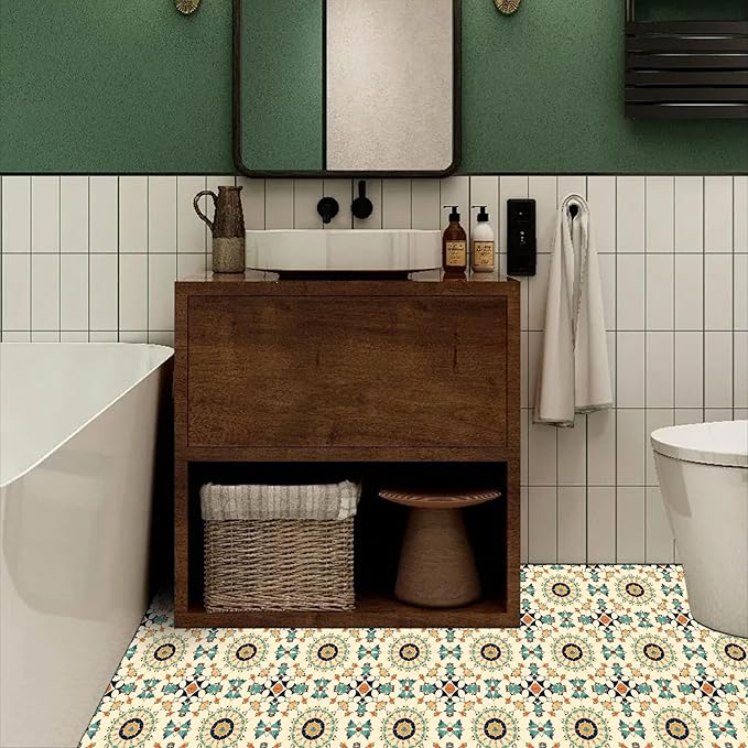 10PCS 12x12 Inch Moroccan Mosaic Peel and Stick Floor Tiles Removable Self Adhesive Vinyl Flooring Stickers for Bathroom Entryway Kitchen Home Decor