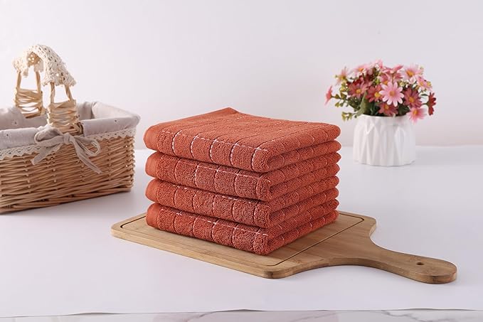 Homaxy 100% Cotton Terry Kitchen Towels(Rust, 13 x 28 inches), Checkered Designed, Soft and Super Absorbent Dish Towels, 8 Pack