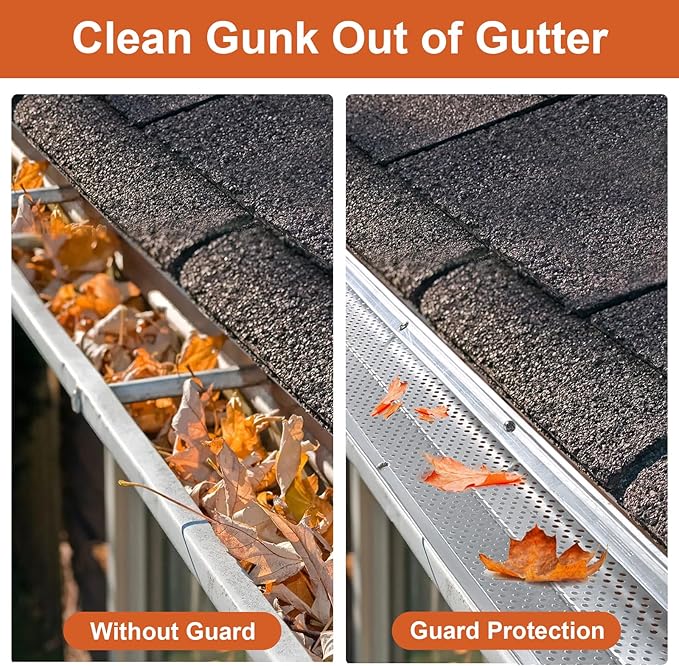 5 inch Gutter Guard, 52 Pack-208ft, Aluminum Mesh Leaf Guards, DIY Leaf Filter Gutter Protection Cover, Raptor Gutter Guard Cleaning Tools for Downspout, Roof, with Screws