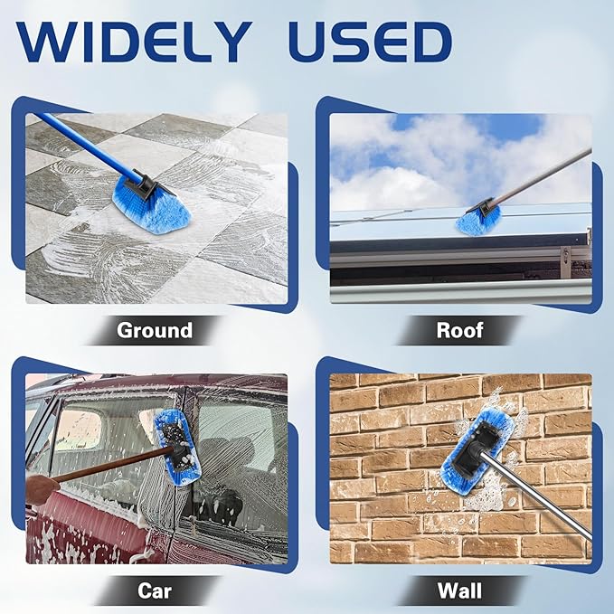 10" Car Wash Brush Head with Soft Bristles - Gentle on Paint, Compatible with Poles, Perfect for Cars, Trucks, RVs, Boats, Decks, and More (Blue)