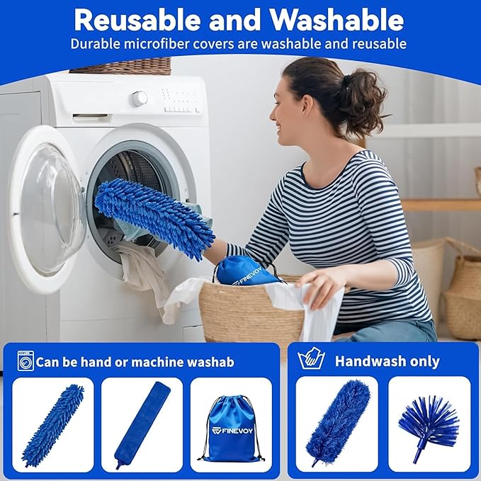 Duster 6-in-1 Kit, Duster with Extension Pole 100 Inches, Dusters for Cleaning, Cobweb Duster, Microfiber Feather Dusters for High Ceilings and Fans, Blinds, Cars and Furniture
