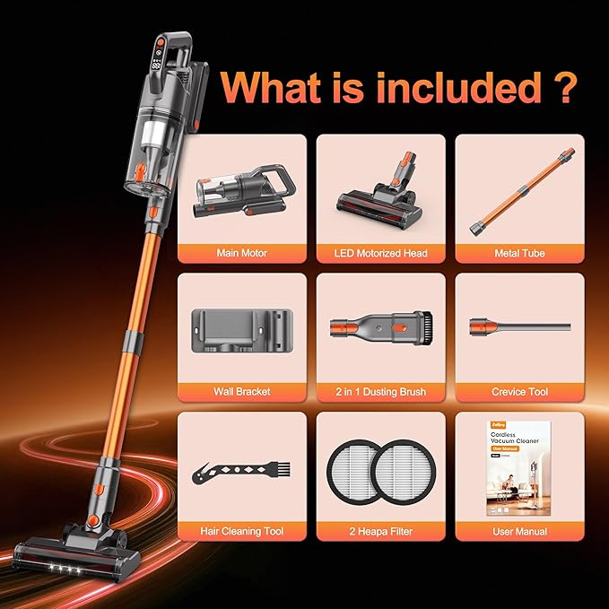 Cordless Vacuum Cleaners for Home, 600W 50KPA 55Mins Self-Standing Stick Vacuum with LED Display, Anti-Tangle, Wall Mount, Lightweight, Rechargeable Wireless Vacumm for Pet Hair, Carpet and Floor