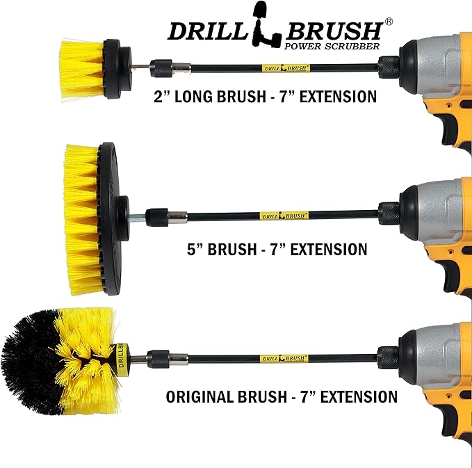 Drillbrush Ultimate Yellow Cleaning Tools - Drill Brush Attachment for Bathroom, Shower, Tub, Tile, Grout, Toilet, and Sink - Bathroom Scrubber Cordless Drill Attachment - Shower Detailing Brush Set