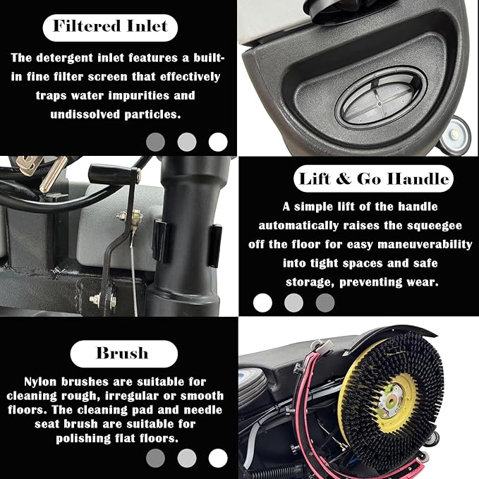 TECHTONGDA Commercial Auto Floor Scrubber Machine Walk Behind Floor Cleaning & Drying Machine with 17" Brush & 13.2 Gallons of Dual Tanks for Brushing, Polishing, Drying in Mall, Hotel, Airport 110V