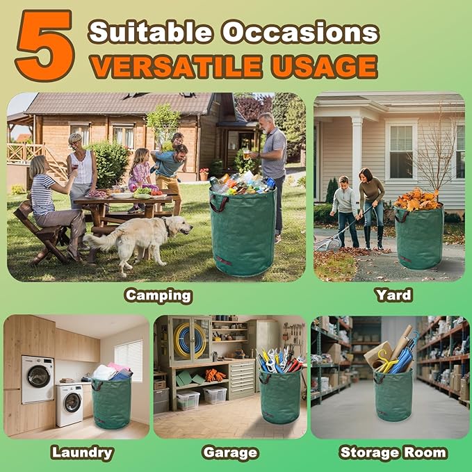 Reusable Yard Waste Bags, 3 Pack 72 Gallon Lawn and Leaf Garden Bags, Heavy Duty Garden Bags with Reinforced Carry Handles, Camping Yard Recycling Bag For Leaves, Lawn Debris & Grass Clippings