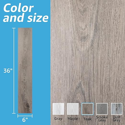Art3d 60 Sq.ft Peel and Stick Floor Tiles, 40Pcs Luxury Vinyl Plank Flooring Wood Look, Adhesive and Waterproof Tile Sticker for Bedroom, Living Room, Kitchen, Teak
