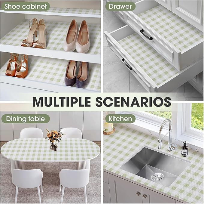 Drawer and Shelf Liner, Non-Slip Kitchen Cabinet Liners Non-Adhesive Thick Strong Grip Waterproof Washable Mats Protect Dresser Shelves Cupboard Bathroom Cabinets, Sage Green, 12 in X 10 FT